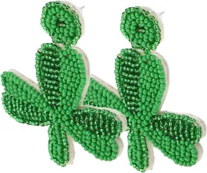 1 Pair Beaded Shamrock Dangle Earrings for Patrick Day Handmade Irish Lucky Leaves Earrings Festive Green Accessory to Celebrate Patrick Day Unique Holiday Jewelry
