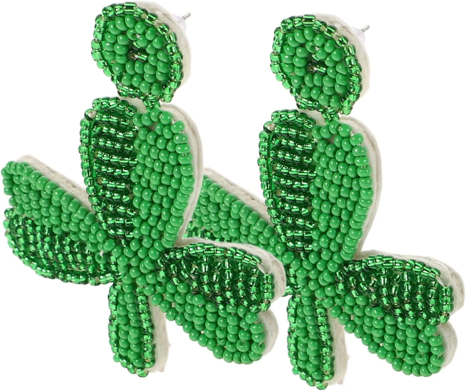 1 Pair Beaded Shamrock Dangle Earrings for Patrick Day Handmade Irish Lucky Leaves Earrings Festive Green Accessory to Celebrate Patrick Day Unique Holiday Jewelry
