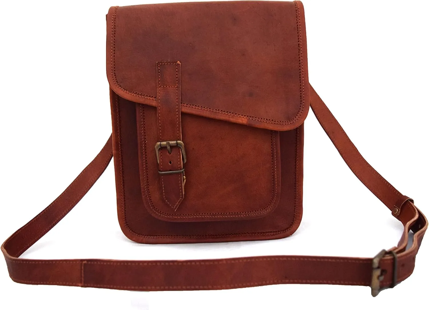 11 inches Genuine Leather Messenger Crossbody Bag Men Women Unisex Teens Satchel Handbag Sling Bags Fits iPad/Tab Mini