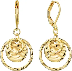 14K Gold Disc Leverback Earrings for Women Gold and Silver Circle Drop Dangle Earrings Jewelry Hypoallergenic Hammered Leverback Dangle Earrings for Gifts