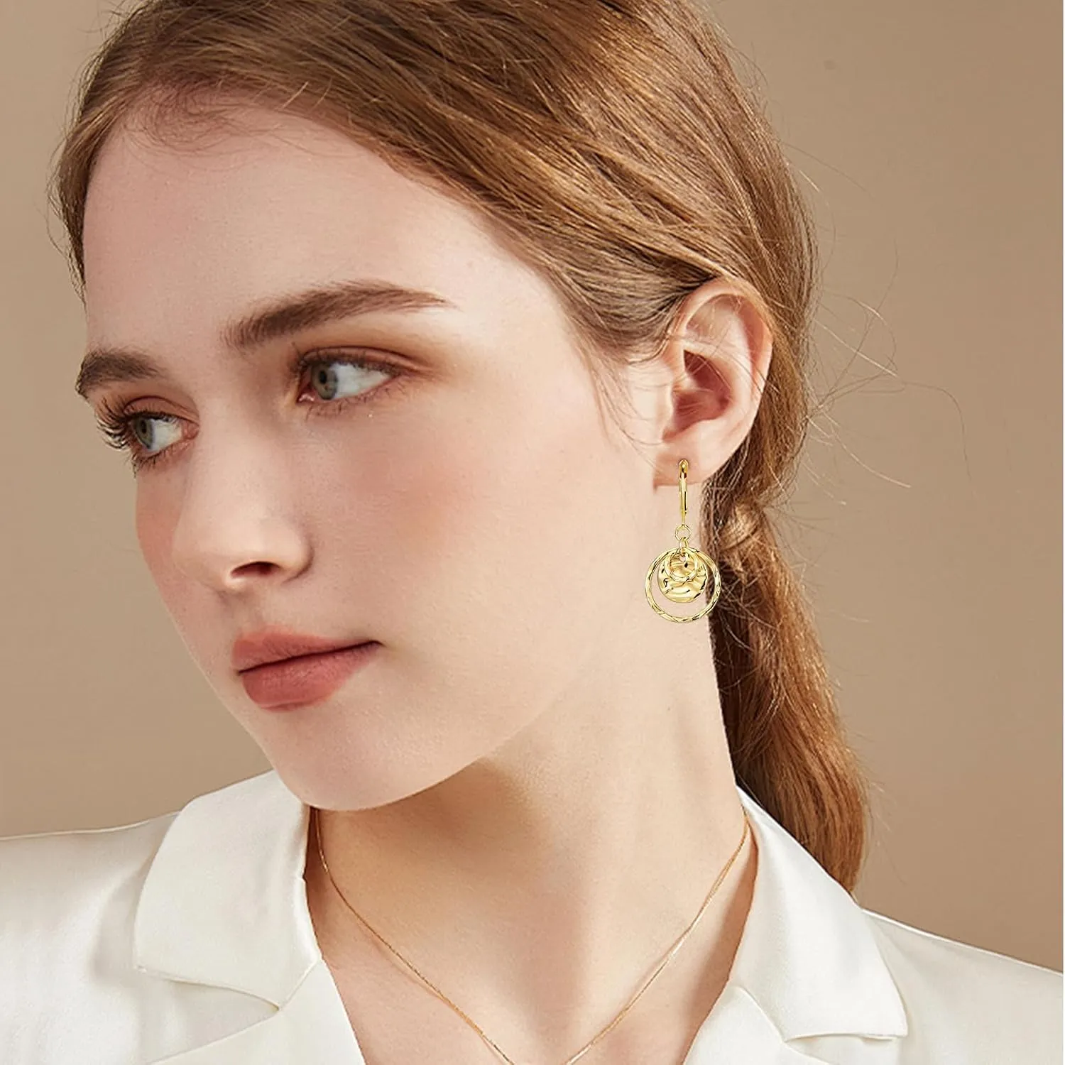 14K Gold Disc Leverback Earrings for Women Gold and Silver Circle Drop Dangle Earrings Jewelry Hypoallergenic Hammered Leverback Dangle Earrings for Gifts