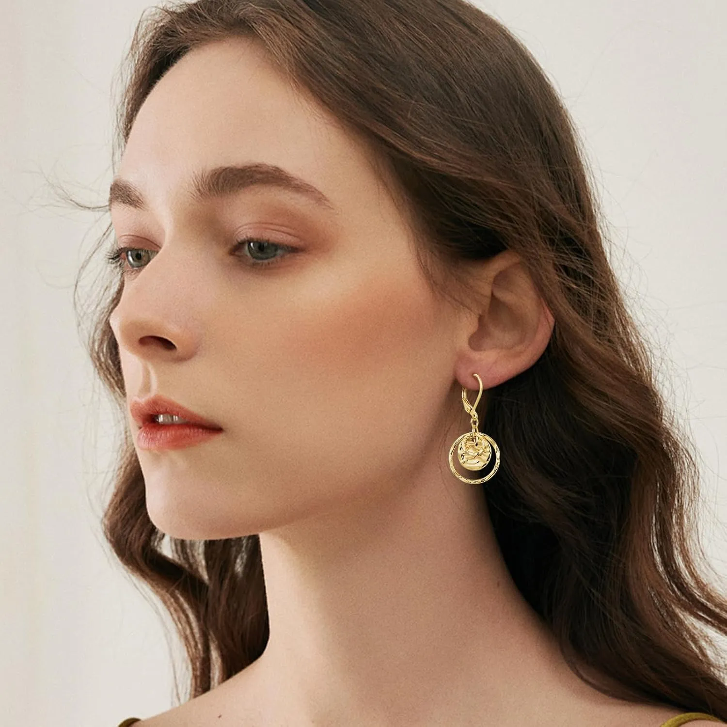14K Gold Disc Leverback Earrings for Women Gold and Silver Circle Drop Dangle Earrings Jewelry Hypoallergenic Hammered Leverback Dangle Earrings for Gifts