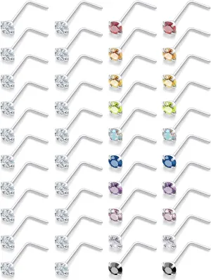 18G 20G 22G Round Cubic Zirconia Nose Rings Studs for Women Men 316L Stainless Surgical Steel Nose Ring Stud Piercing Jewelry Silver Clear CZ 1.5mm 2mm