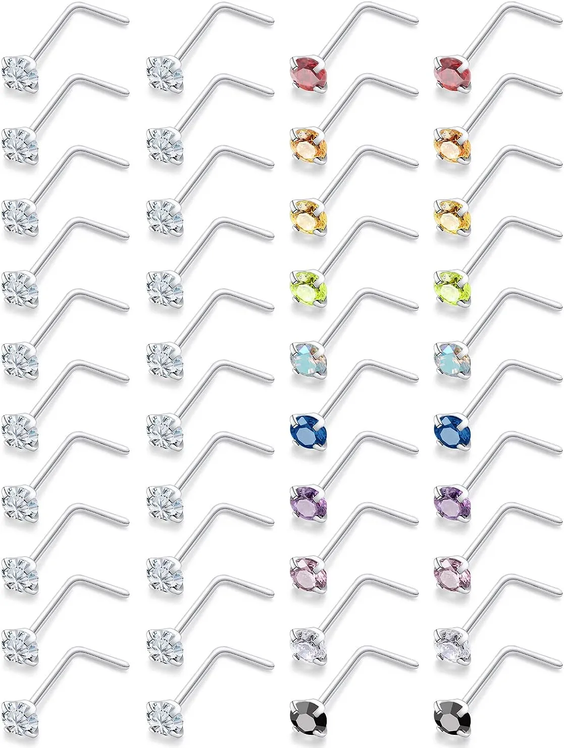 18G 20G 22G Round Cubic Zirconia Nose Rings Studs for Women Men 316L Stainless Surgical Steel Nose Ring Stud Piercing Jewelry Silver Clear CZ 1.5mm 2mm