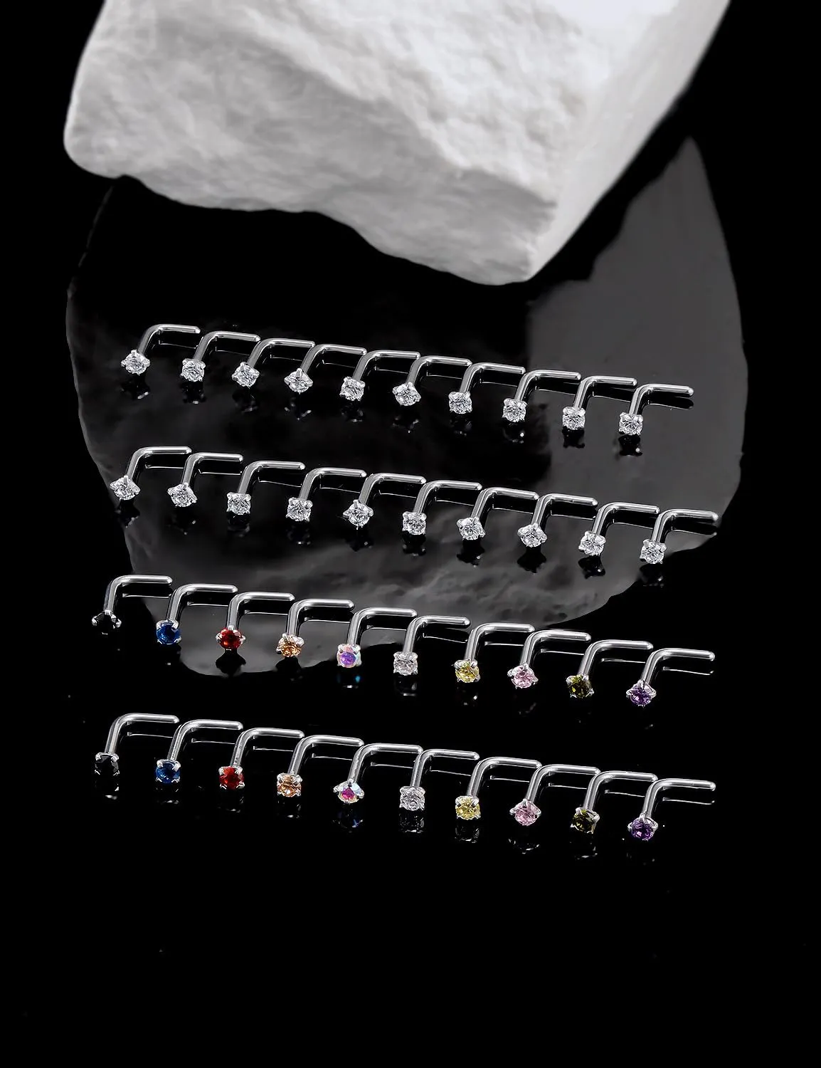 18G 20G 22G Round Cubic Zirconia Nose Rings Studs for Women Men 316L Stainless Surgical Steel Nose Ring Stud Piercing Jewelry Silver Clear CZ 1.5mm 2mm