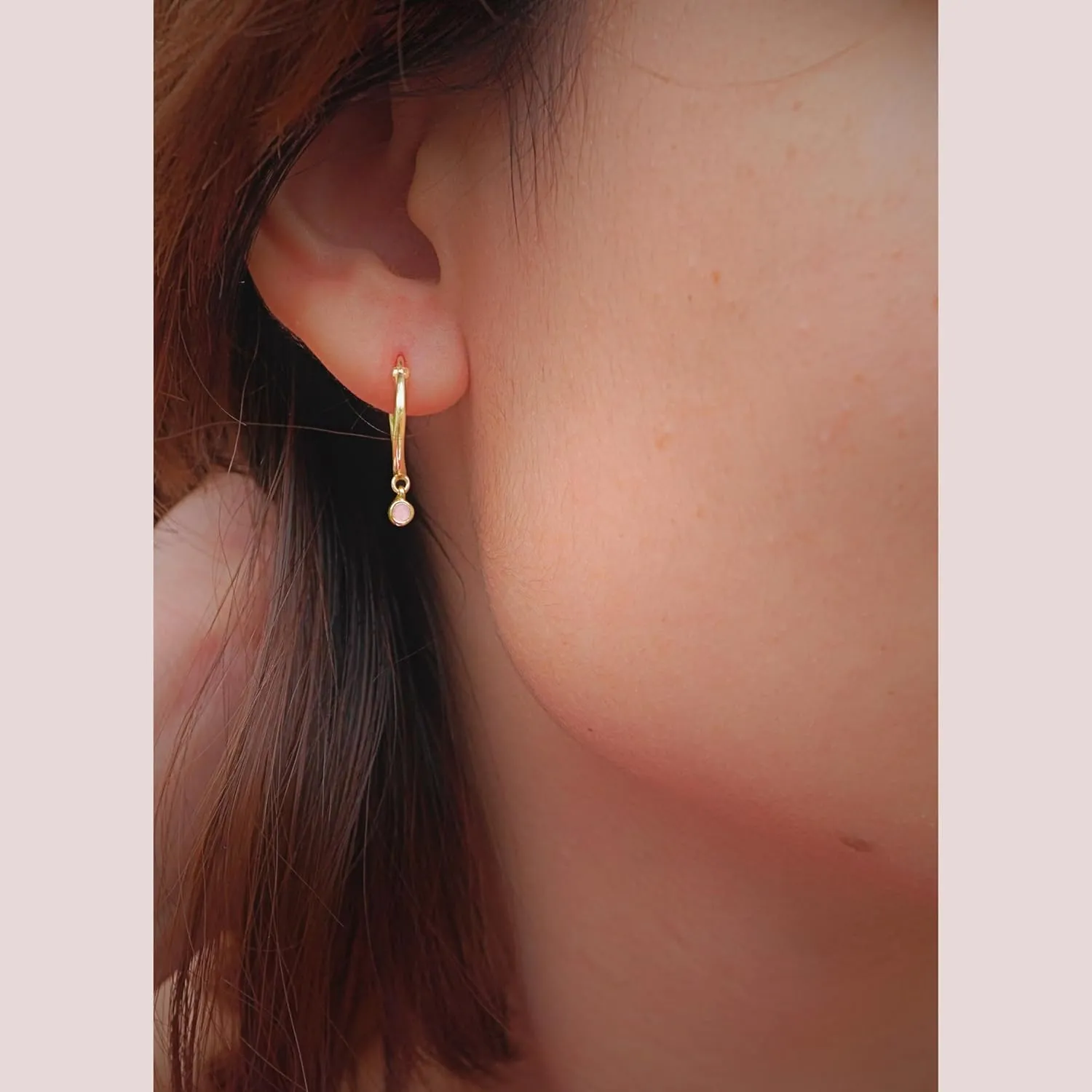 18K Gold Hoop Earrings for Women - Authentic 925 Sterling Silver Hoop Earrings with Pink Opal Crystal - Hypoallergenic October Birthstone Gift for Mothers Day