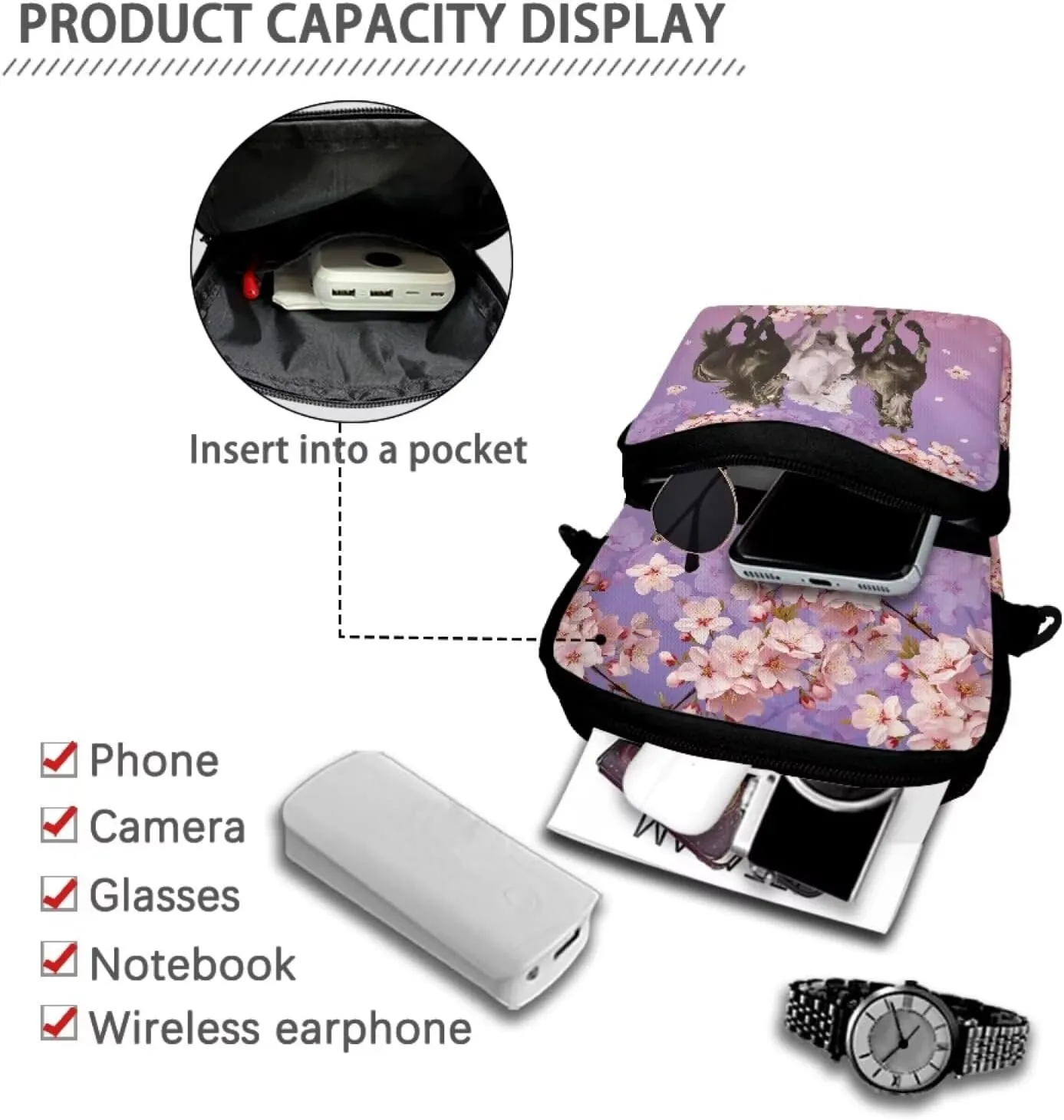 2 Layer Crossbody Bag, Lightweight Shoulder Bag Messenger Bags for Kids Girls Boys