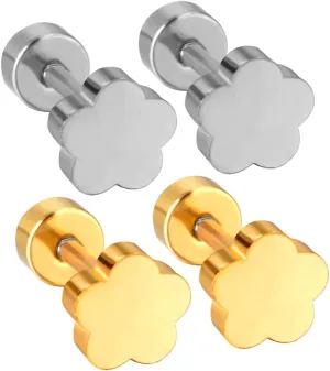 2 Pairs Minimalist Flower Ear Studs Women Screw Back Earrings Fashionable Lightweight Jewelry for Everyday Wear Special Occasions