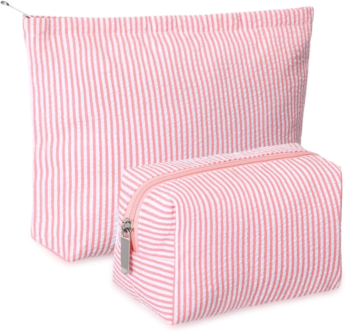 2 Pieces Makeup Bag Set Cute Cosmetic Pouch for Women Travel Toiletry Bag Preppy Small Makeup Purse Pouch Aesthetic Skincare Brushes Storage Organizer for Women(Rose Pink)