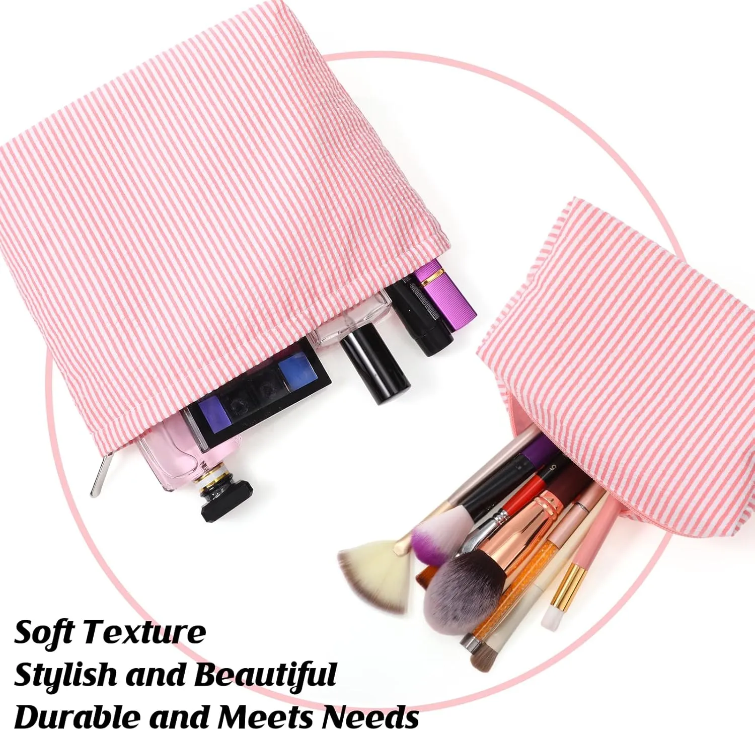 2 Pieces Makeup Bag Set Cute Cosmetic Pouch for Women Travel Toiletry Bag Preppy Small Makeup Purse Pouch Aesthetic Skincare Brushes Storage Organizer for Women(Rose Pink)