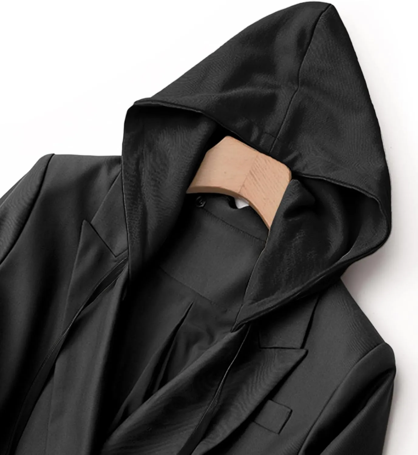 2025 Women's Spring Hooded Blazer Jacket Double-Breasted Oversize Loose Fully-Lined Work Office Suit with Pockets