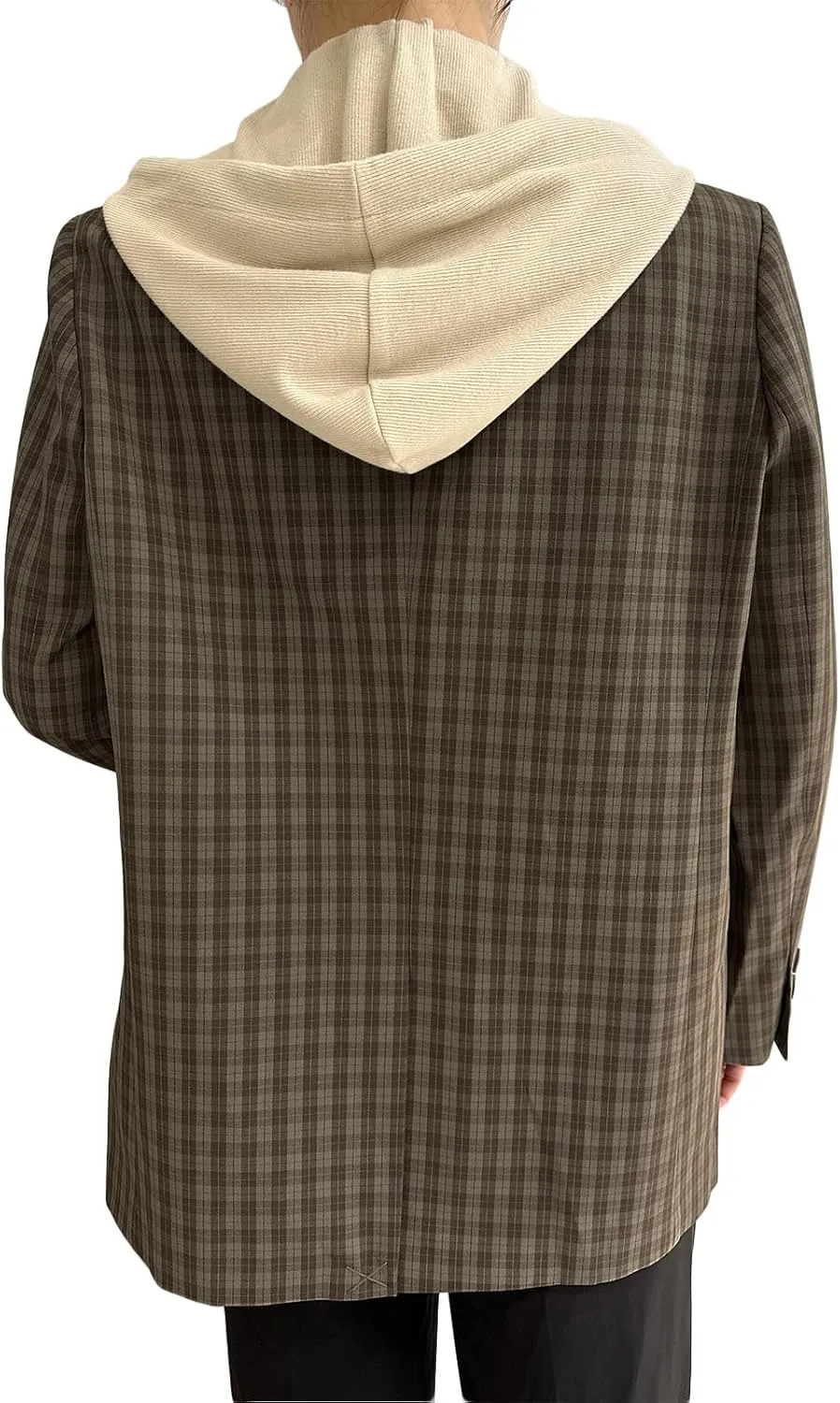 2025 Women's Spring Hooded Blazer Jacket Double-Breasted Oversize Loose Fully-Lined Work Office Suit with Pockets