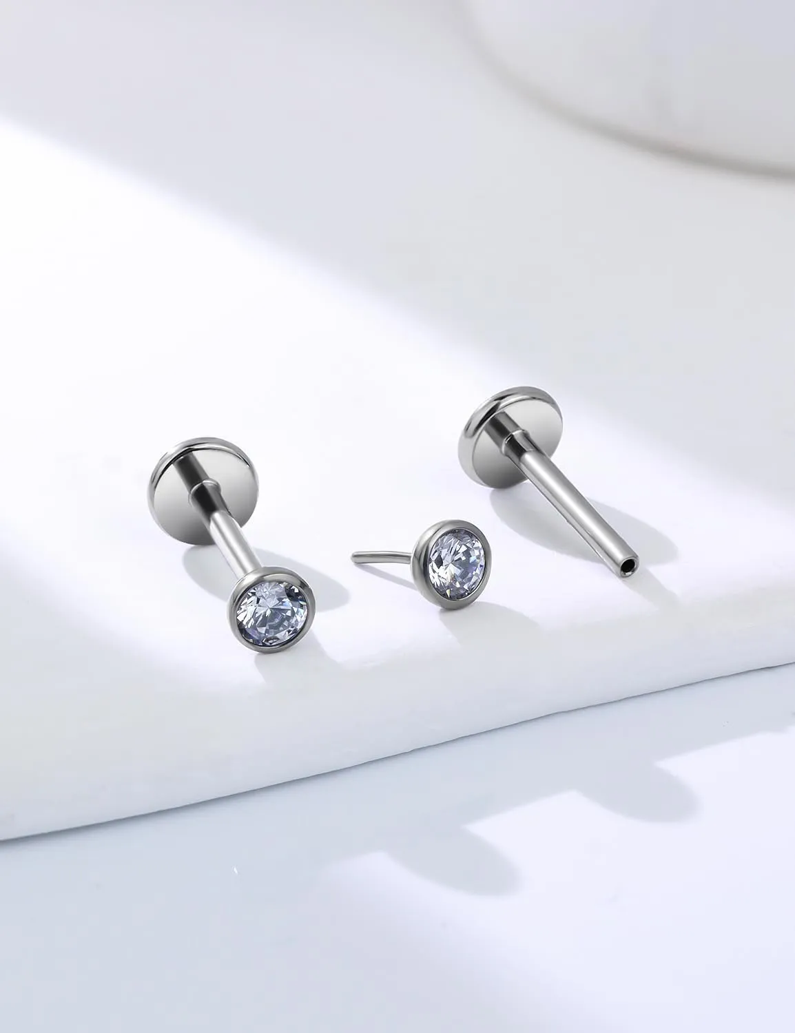 20G 18G 16G Threadless Push In Astm F136 Titanium Nose Ring Studs Flat Back Studs Earrings G23 Titanium Tragus Helix Conch Cartilage Earrings Piercing Jewelry For Women Men CZ 2mm 3mm 4mm