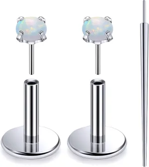 20G 18G 16G Threadless Push In Astm F136 Titanium Nose Ring Studs Flat Back Studs Earrings G23 Titanium Tragus Helix Conch Cartilage Earrings Piercing Jewelry For Women Men Opal 2-3mm