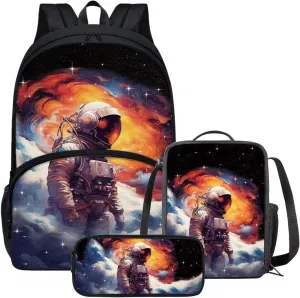 3 in 1 Astronaut Backpack Set for Boys 10-12 Space Backpack with Lunch Box and Cool Pencil Case School Bag with Laptop Compartment Durable Pencil Pouch School Supplies