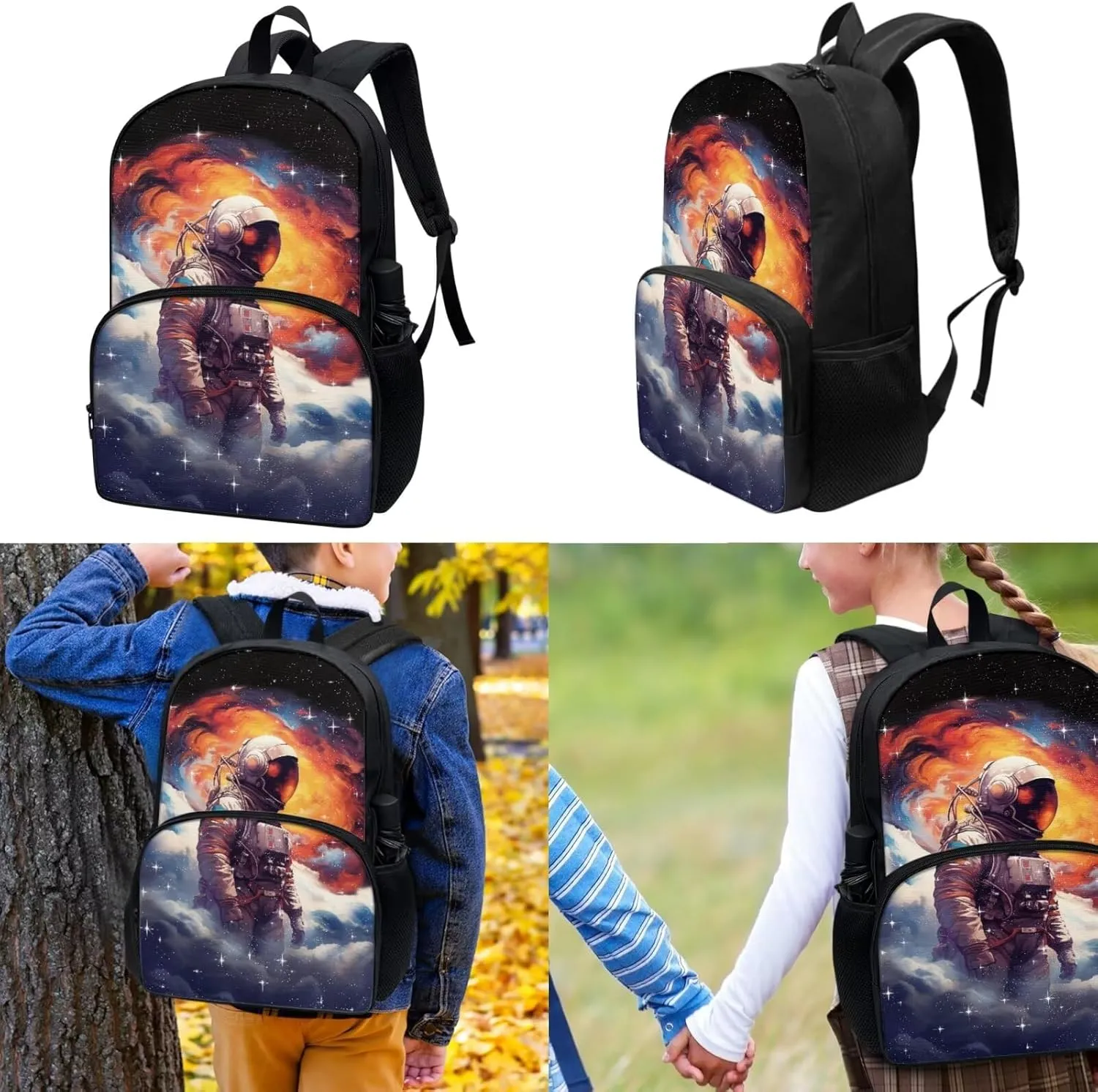 3 in 1 Astronaut Backpack Set for Boys 10-12 Space Backpack with Lunch Box and Cool Pencil Case School Bag with Laptop Compartment Durable Pencil Pouch School Supplies