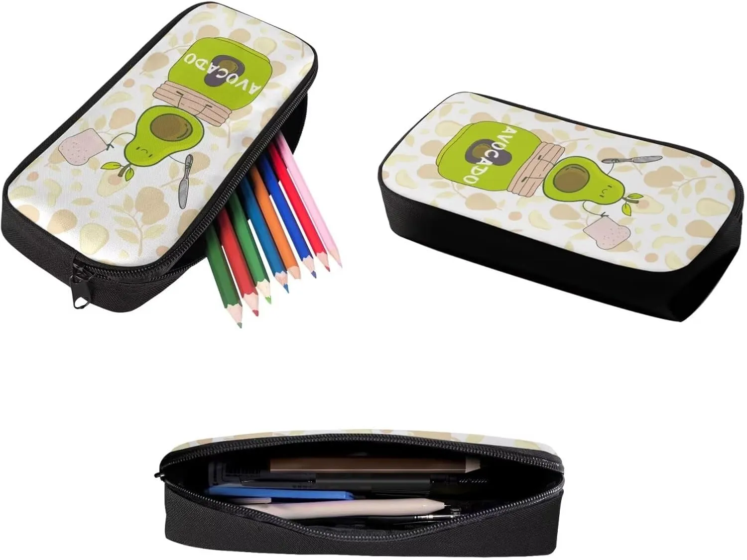 3 Piece Backpack Set Avocado Toast Print Bookbag and Lunch Box Set for Girls Boys Pencil Case Boys Elementary Large Capacity Lunchbox 17 inch Backpack for School