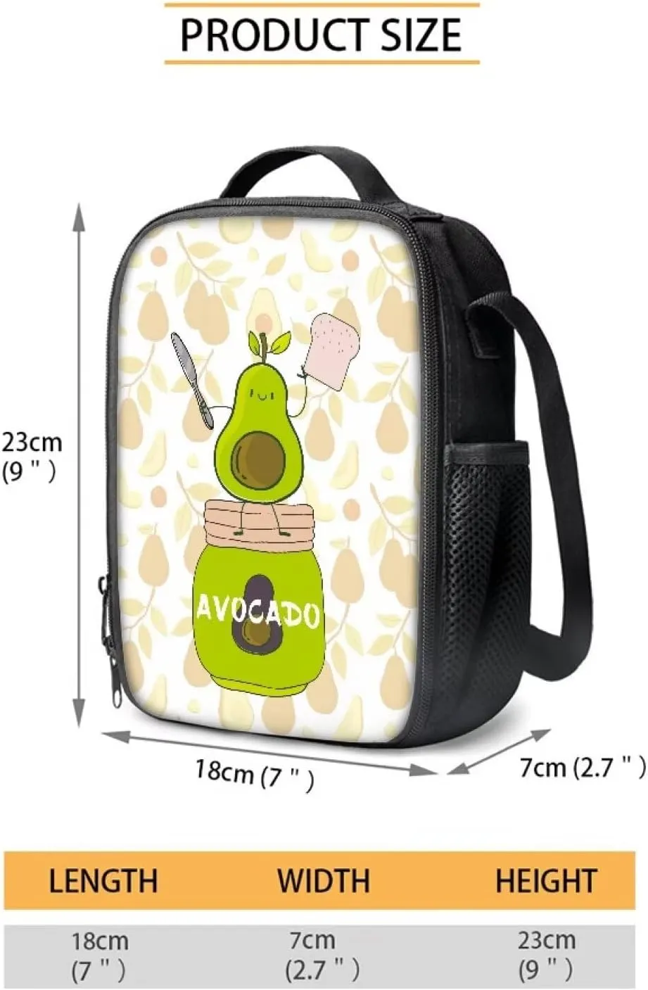 3 Piece Backpack Set Avocado Toast Print Bookbag and Lunch Box Set for Girls Boys Pencil Case Boys Elementary Large Capacity Lunchbox 17 inch Backpack for School