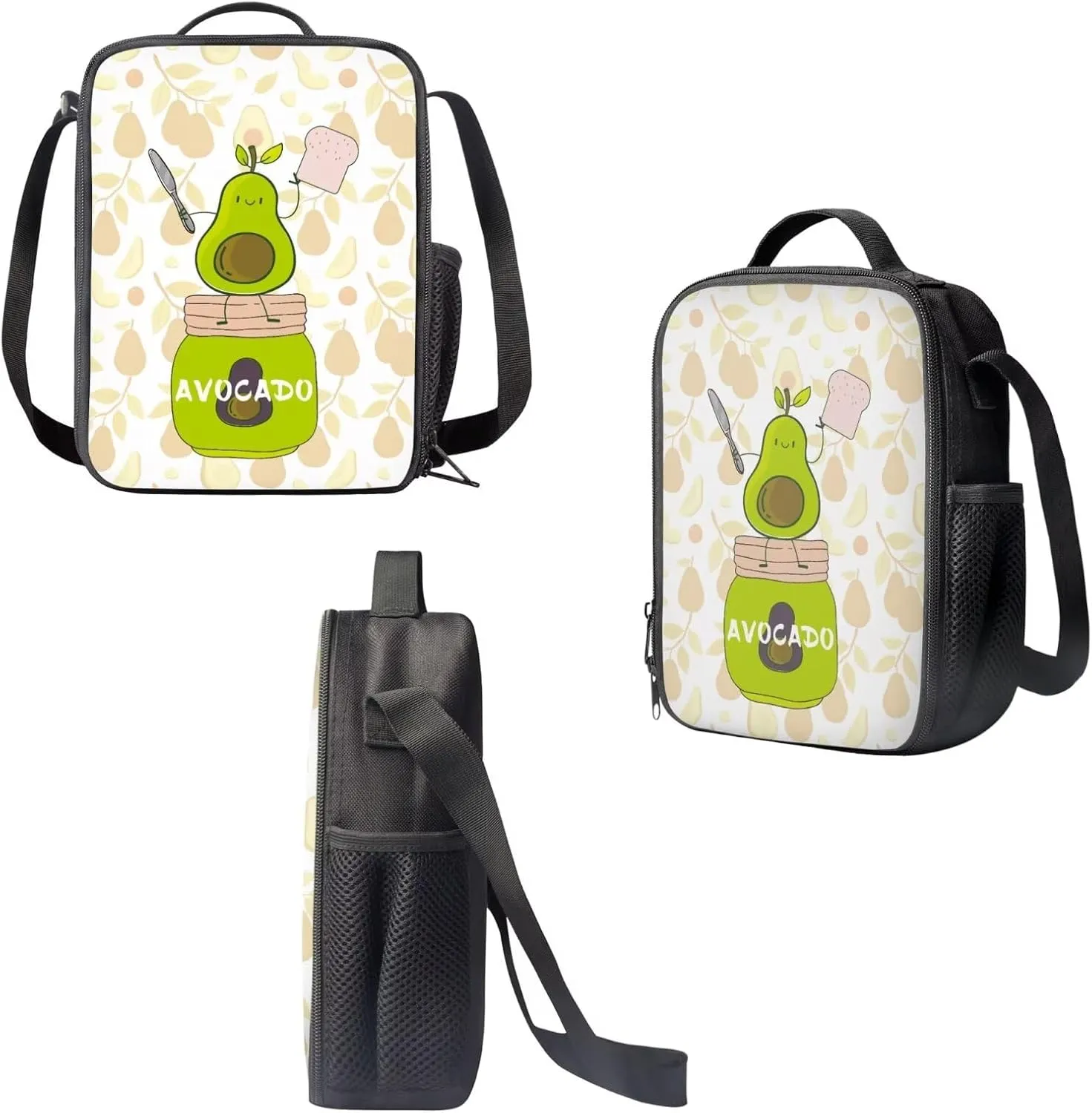 3 Piece Backpack Set Avocado Toast Print Bookbag and Lunch Box Set for Girls Boys Pencil Case Boys Elementary Large Capacity Lunchbox 17 inch Backpack for School