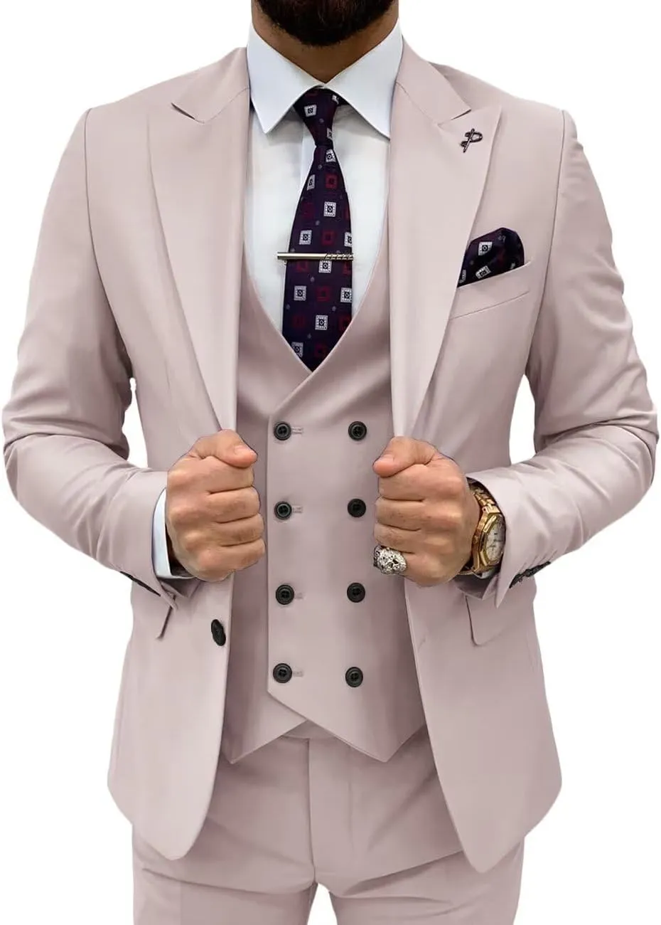 3 Piece Suit Men Slim Fit Double Breasted Suit for Men Wedding Suits Classic One Button Formal Prom Dinner Tuxedo