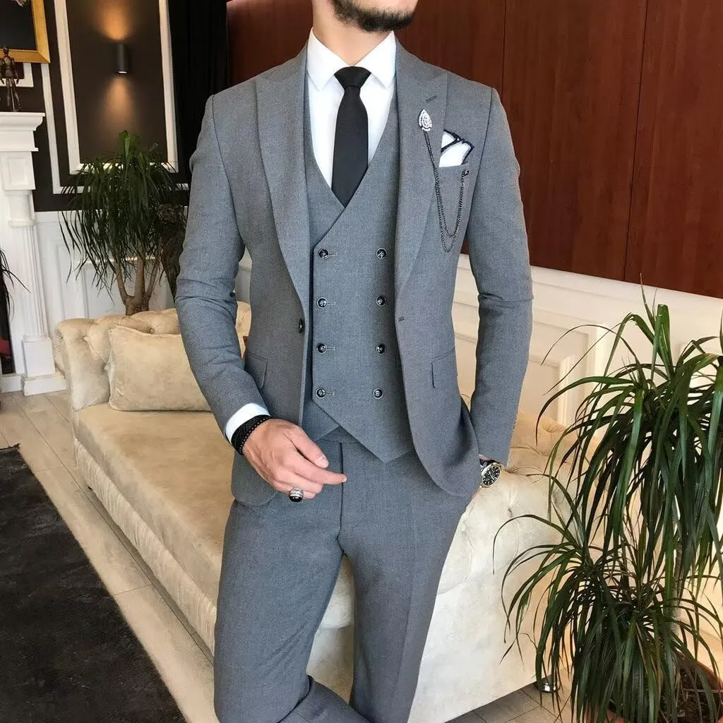 3 Piece Suit Men Slim Fit Double Breasted Suit for Men Wedding Suits Classic One Button Formal Prom Dinner Tuxedo