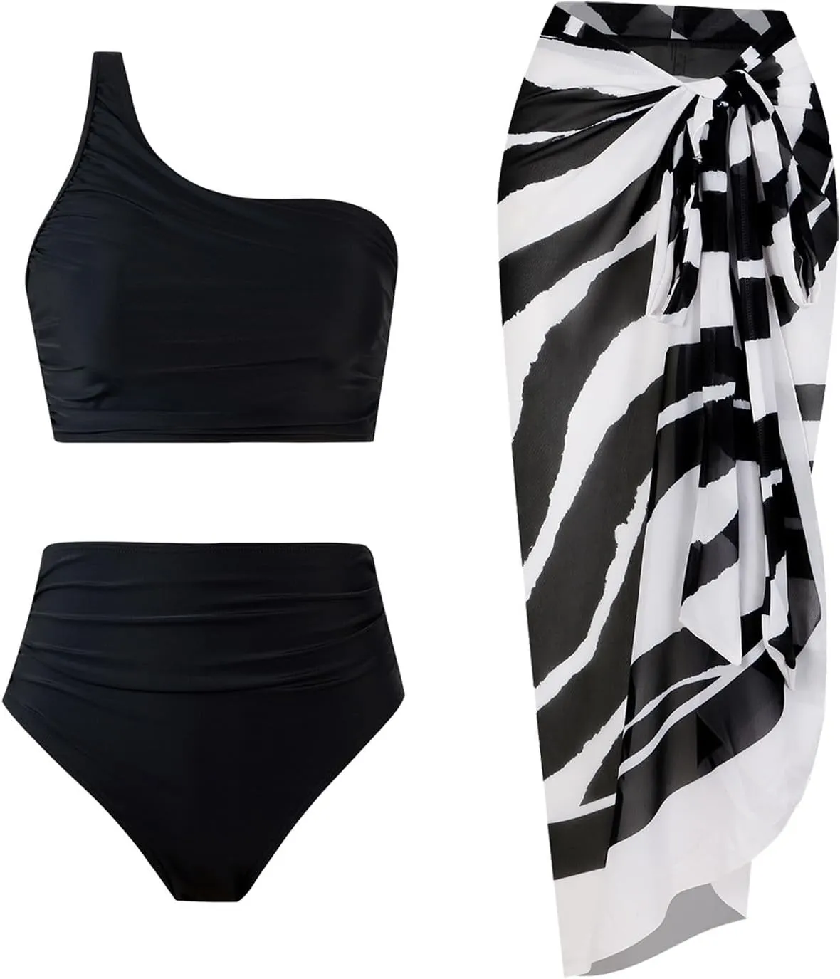 3 Piece Swimsuits for Women High Waisted Bikini Sets Retro Swimsuit with Cover up Beach Wrap Skirt Y2k High Waisted Swimsuits