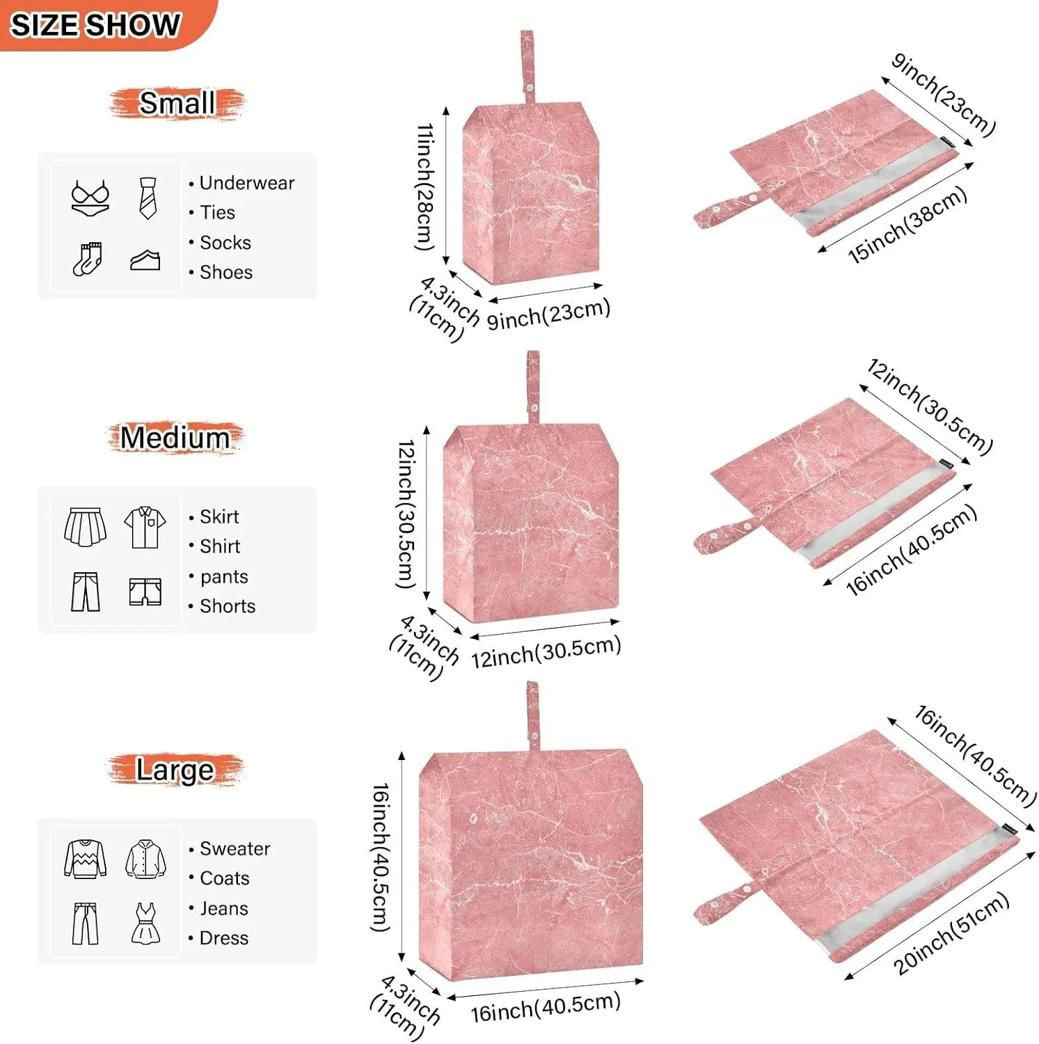 3 Set Travel Packing Cubes For Suitcases, Pink Marble Vintage Stone, Stackable, Garment Bag Closet Storage, Luggage Space Saver, Luggages Management Personnel