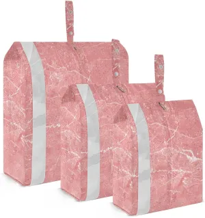 3 Set Travel Packing Cubes For Suitcases, Pink Marble Vintage Stone, Stackable, Garment Bag Closet Storage, Luggage Space Saver, Luggages Management Personnel