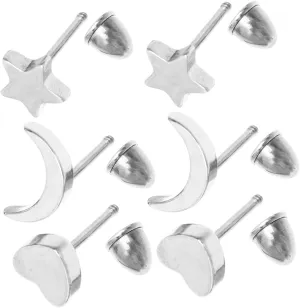 3Pairs Minimalist Earrings Moon Star Heart Charm Studs Chic Ear Jewelry for Concerts Exhibitions and Hip Hop Style Durable and Elegant Design