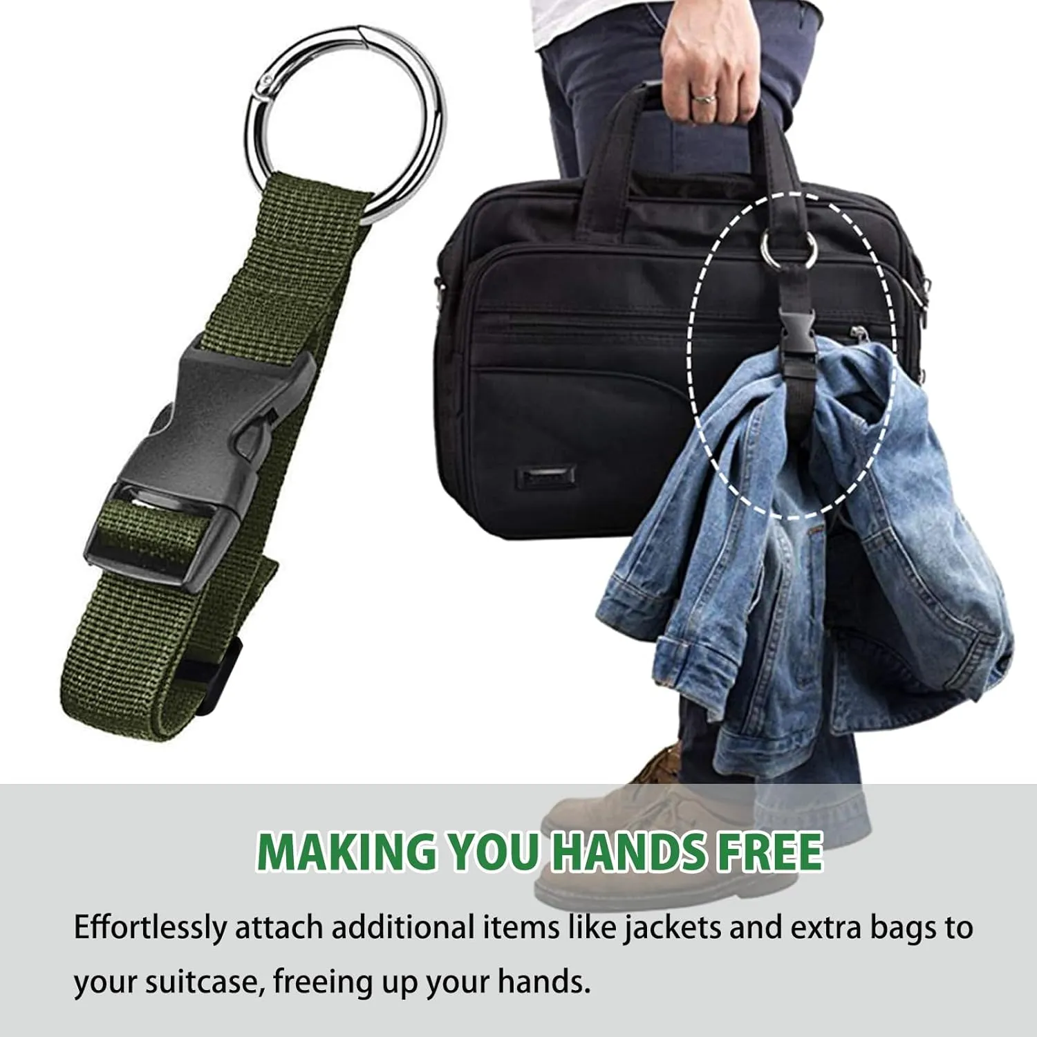 3PCS Add a Bag Luggage Strap Jacket Gripper, Luggage Straps Carry-on Baggage Suitcase Straps Belts Travel Accessories,Carry Your Extra Bags(Army Green)