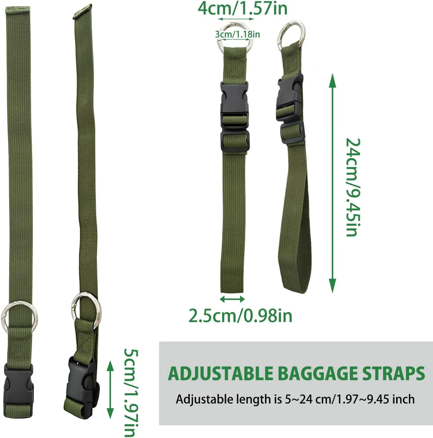 3PCS Add a Bag Luggage Strap Jacket Gripper, Luggage Straps Carry-on Baggage Suitcase Straps Belts Travel Accessories,Carry Your Extra Bags(Army Green)