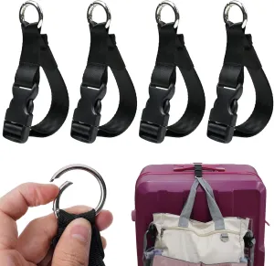4 Pack Adjustable Luggage Straps with Secure Buckles & Hooks Extra Strong Suitcase Belt for Travel Attach Extra Bags Backpacks Jackets Durable Travel Accessories for Connecting & Carrying (Black-4Pcs)