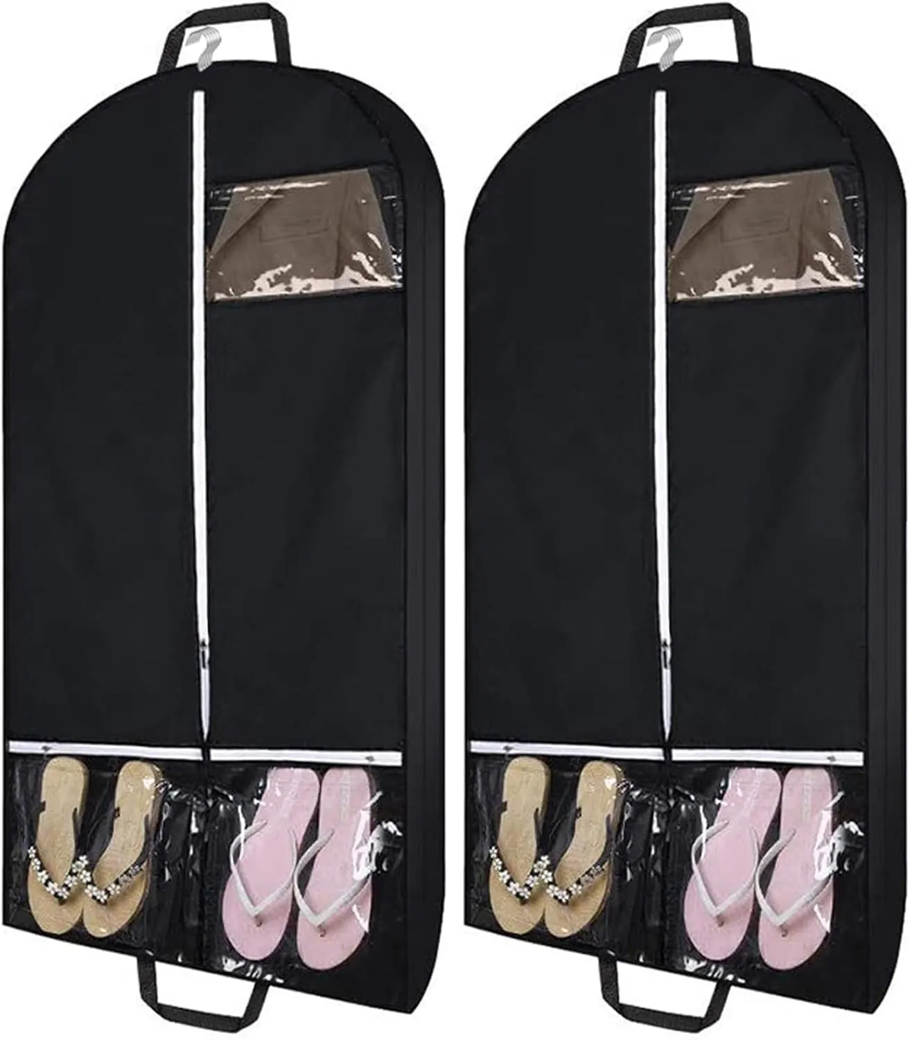 43" Garment Bags for Travel and Storage, Travel Suit Bags for Men Women with 2 Clear Pockets, Storage bags for Clothes, Suits, Shirts, Coats (43inch, 2pcs black)