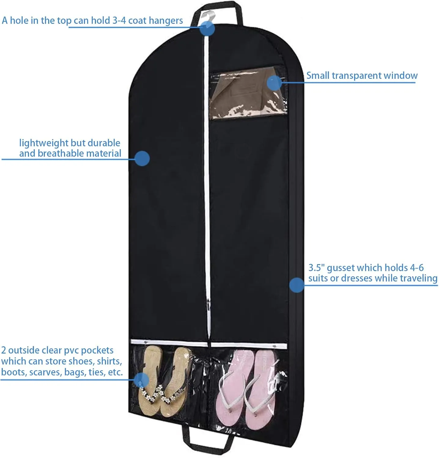 43" Garment Bags for Travel and Storage, Travel Suit Bags for Men Women with 2 Clear Pockets, Storage bags for Clothes, Suits, Shirts, Coats (43inch, 2pcs black)
