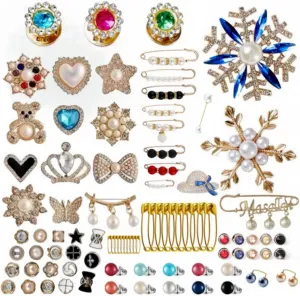 50/55/58/80/90/94/96Pcs Charm for Socks Clothing Safe Pin Artificial Pearls Rhinestones Brooch Pin Sweater Shawl Clip