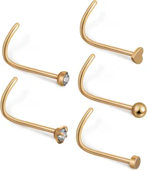 5Pcs Corkscrew Nose Rings Nose Studs for Women Simple Elegant Nose Piercing Jewelry Comfortable Fit for Everyday Wear and Special Occasions