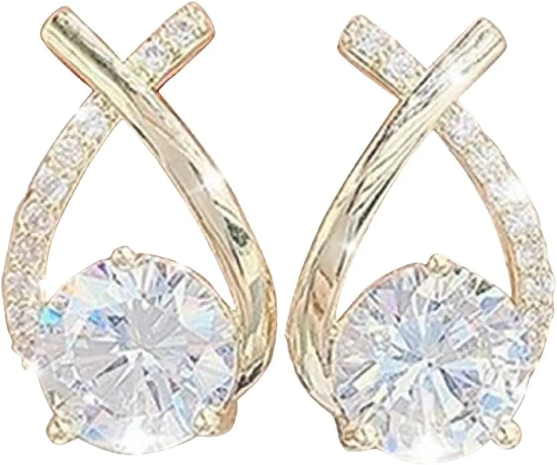 925 Sterling Silver Earrings for Women,Gold Plated CZ Stud Earrings Valentine's Day Mother's Day jewelry Gifts for Mom Wife