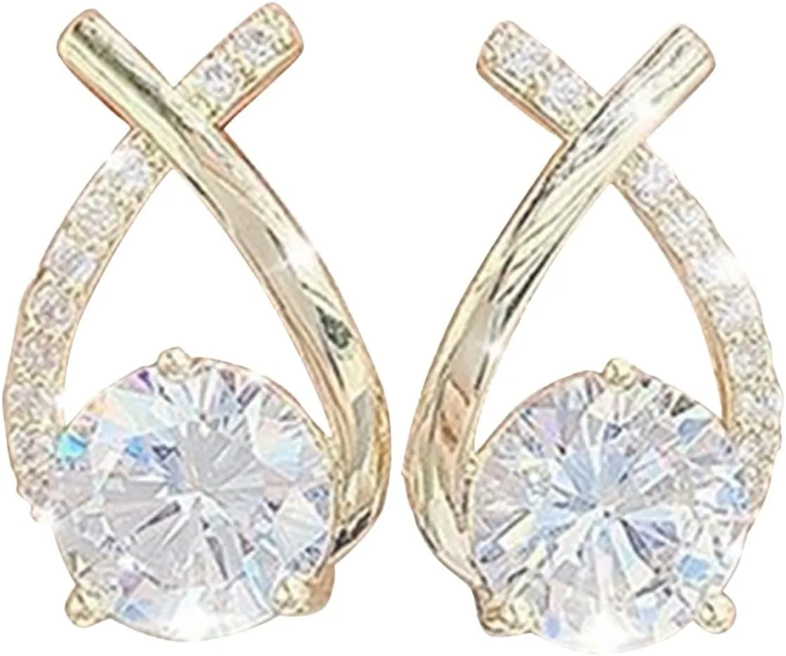 925 Sterling Silver Earrings for Women,Gold Plated CZ Stud Earrings Valentine's Day Mother's Day jewelry Gifts for Mom Wife