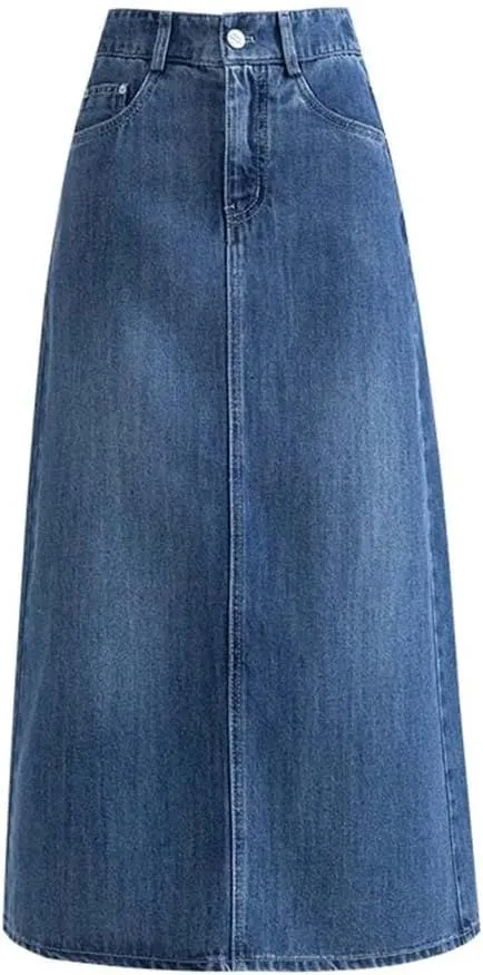 Adhdyuud Women Casual Denim Skirt Summer High-Waisted Mid-Length A-Line Half Long Jean Skirts