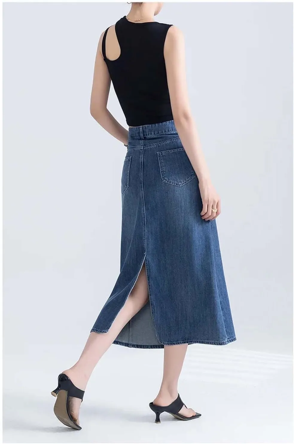 Adhdyuud Women Casual Denim Skirt Summer High-Waisted Mid-Length A-Line Half Long Jean Skirts