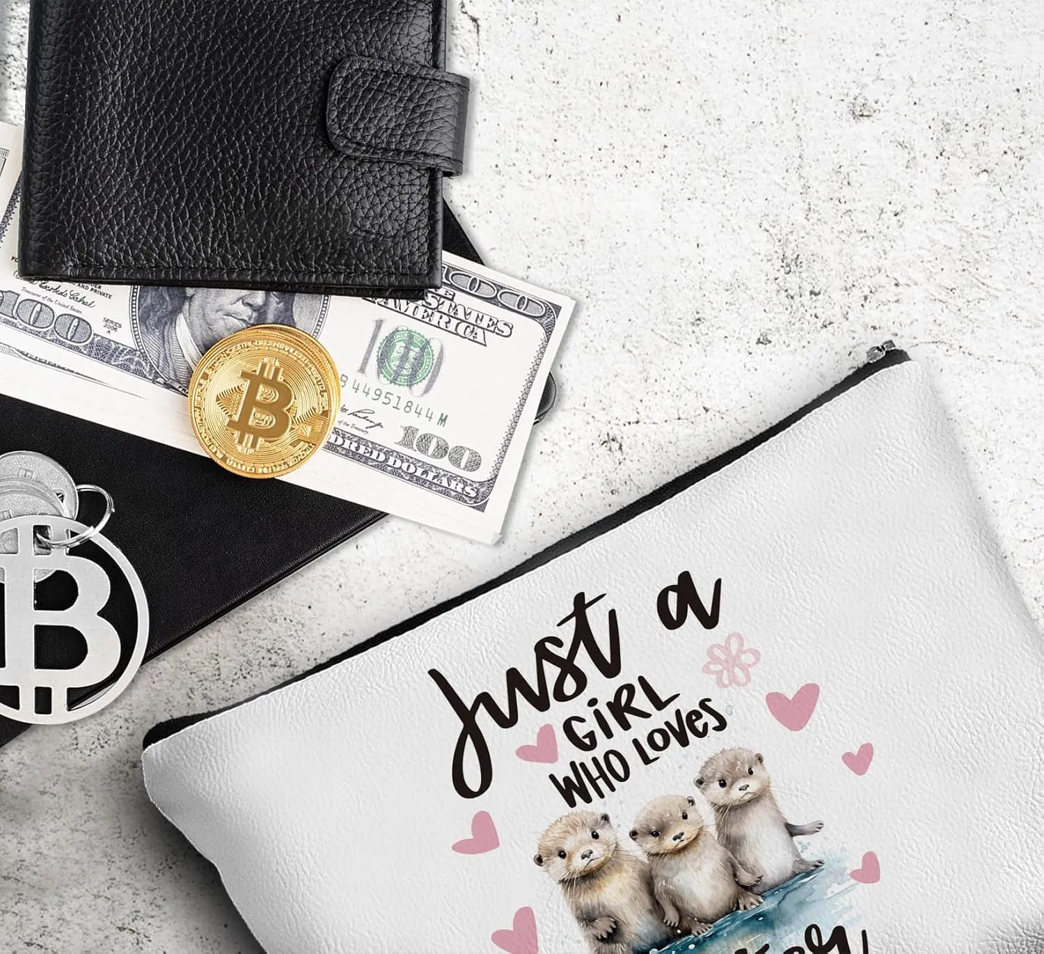 Aesthetic Sea Otter Gifts Makeup Bag for Women,Just A Girl Who Loves Otter Gifts Leather Small Zipper Pouch for Purse,Cosmetic Bag Zipper Pouch for Women Teens Girl,Small Makeup Bag