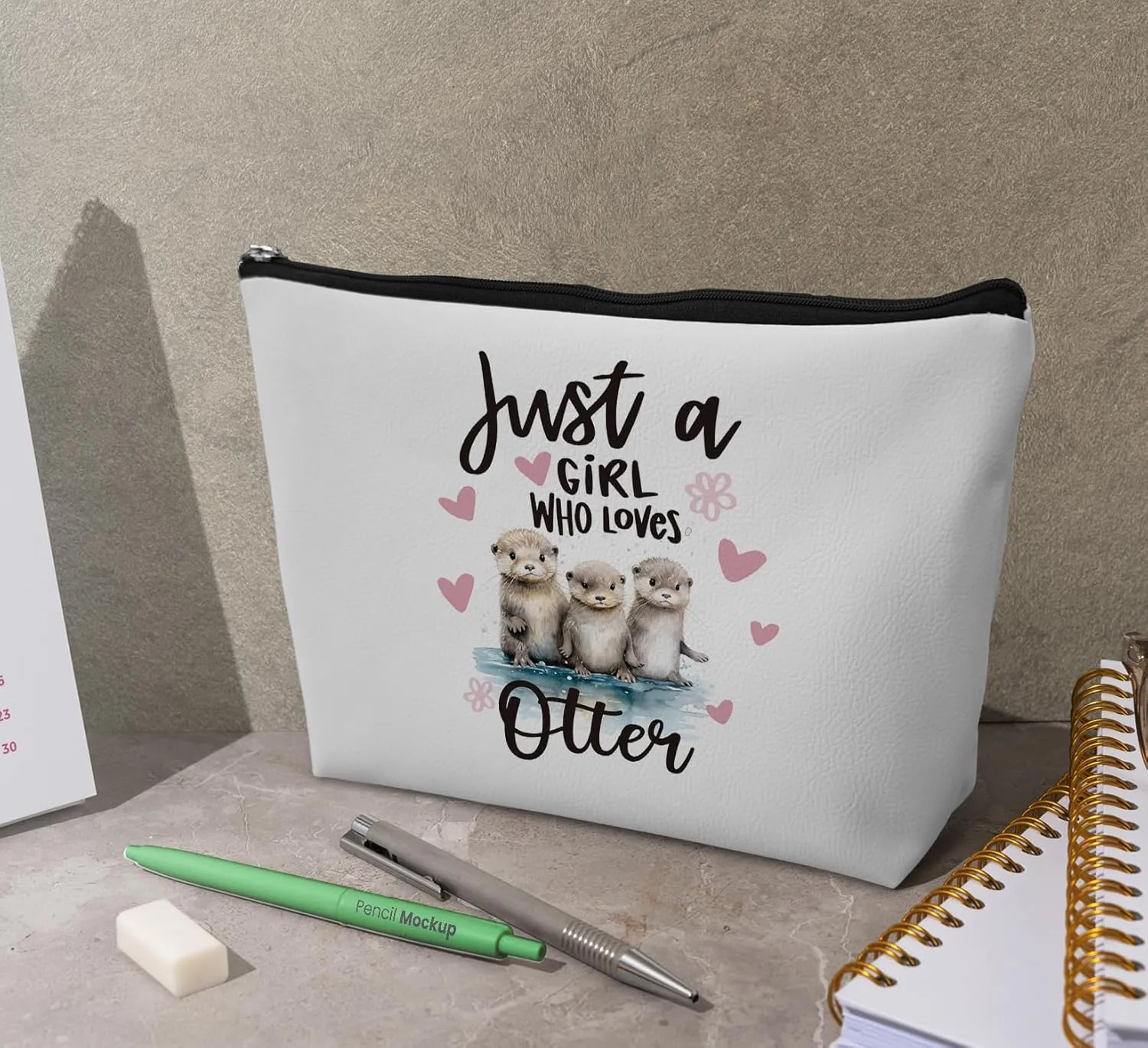 Aesthetic Sea Otter Gifts Makeup Bag for Women,Just A Girl Who Loves Otter Gifts Leather Small Zipper Pouch for Purse,Cosmetic Bag Zipper Pouch for Women Teens Girl,Small Makeup Bag