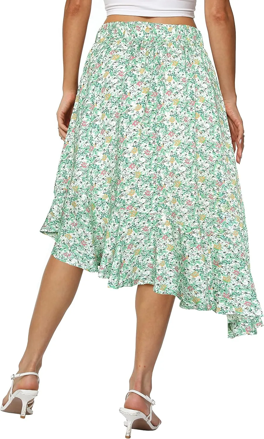 Afibi Women's Boho Floral High Waisted High Low Asymmetric Hem Midi Long Skirt