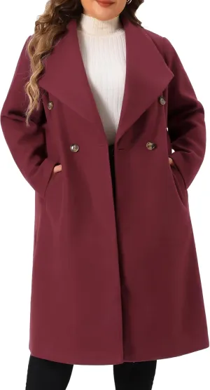 Agnes Orinda Plus Size Peacoat Overcoat for Women Classic Notch Big Lapel Double Breasted Mid-Long Trench Coat
