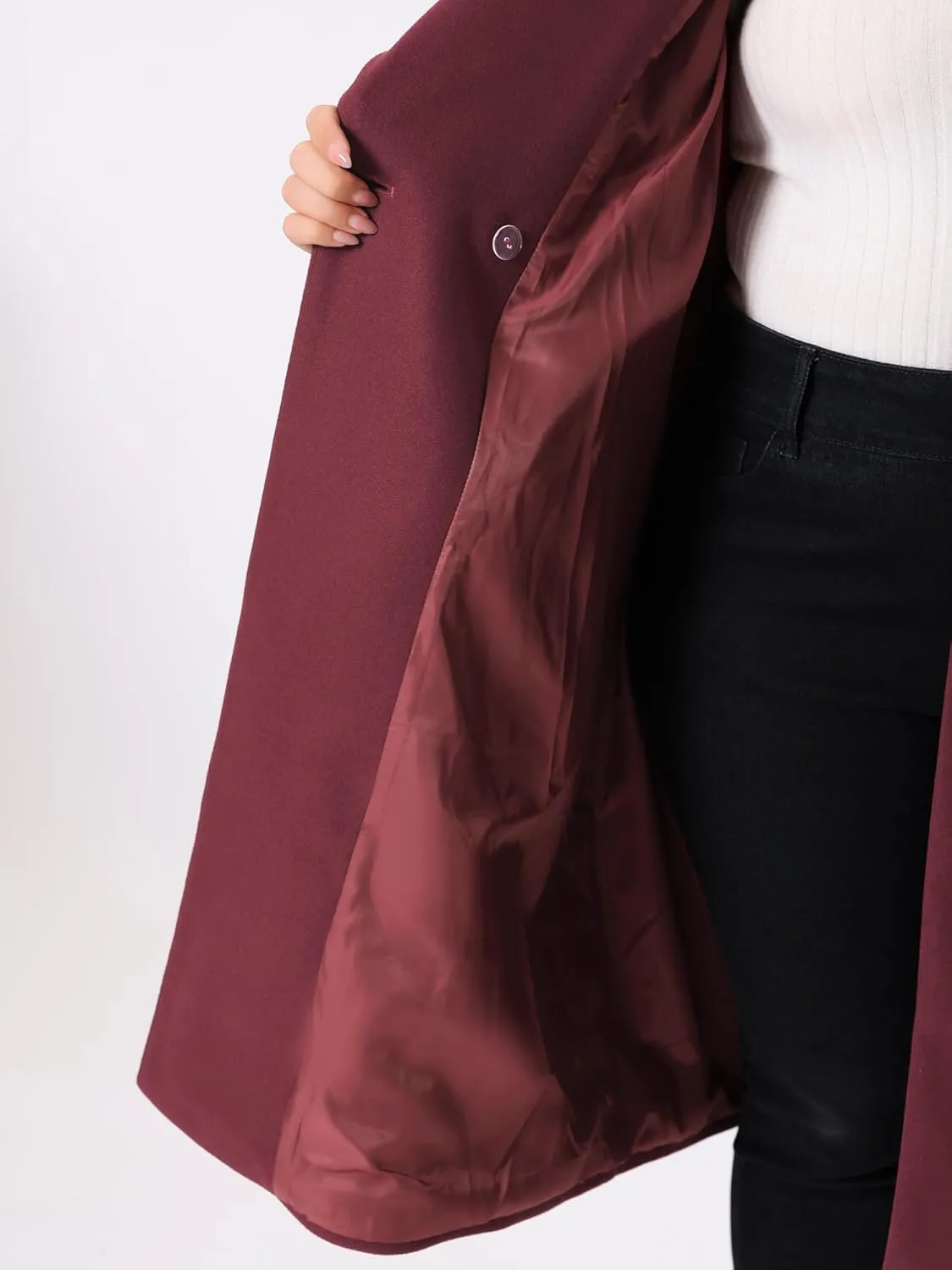 Agnes Orinda Plus Size Peacoat Overcoat for Women Classic Notch Big Lapel Double Breasted Mid-Long Trench Coat