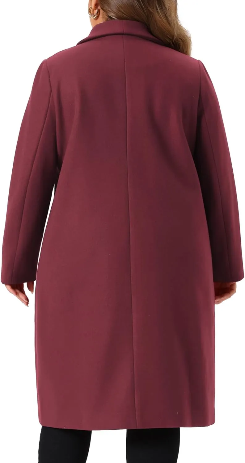 Agnes Orinda Plus Size Peacoat Overcoat for Women Classic Notch Big Lapel Double Breasted Mid-Long Trench Coat