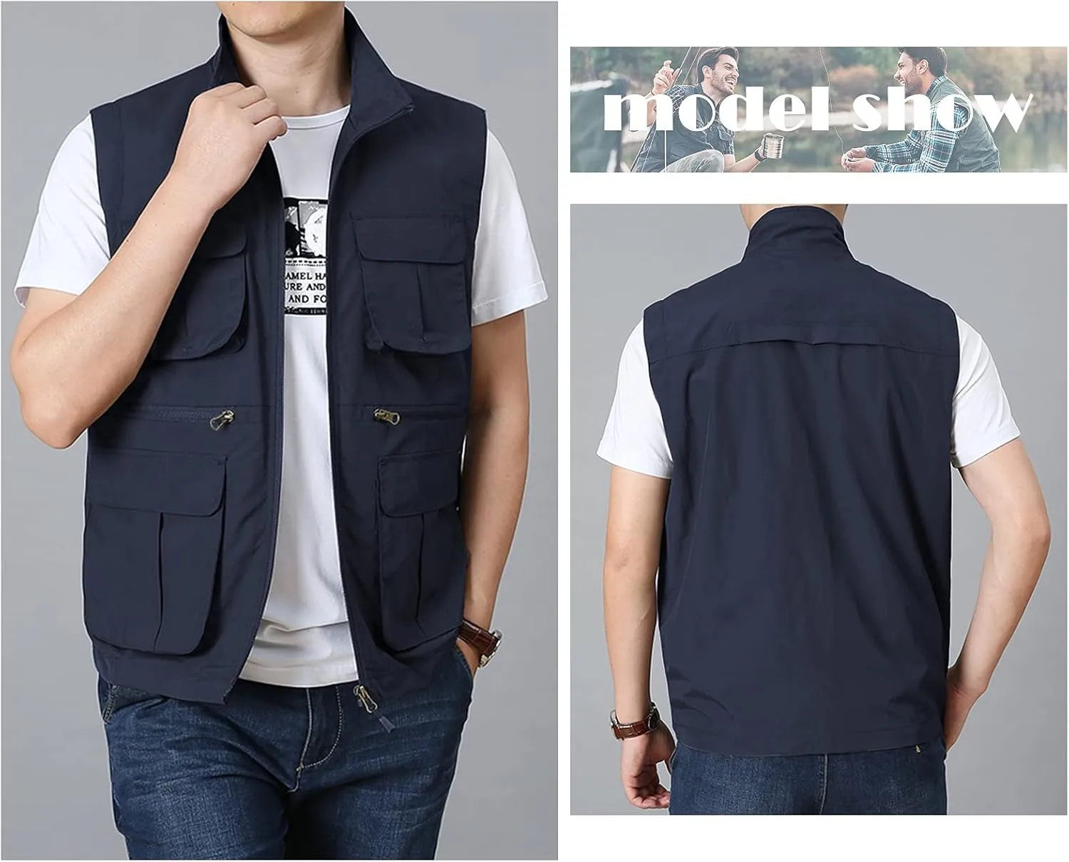AIEOE Men's Outdoor Workout Vest Lightweight Travel Photo Vest Sleeveless Jacket with Pockets