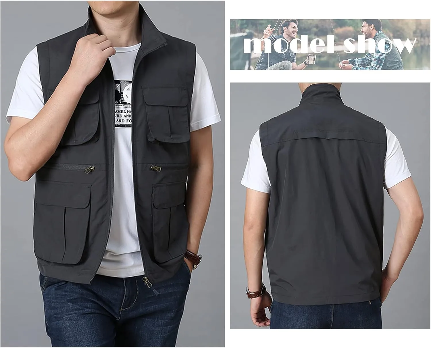AIEOE Men's Outdoor Workout Vest Lightweight Travel Photo Vest Sleeveless Jacket with Pockets