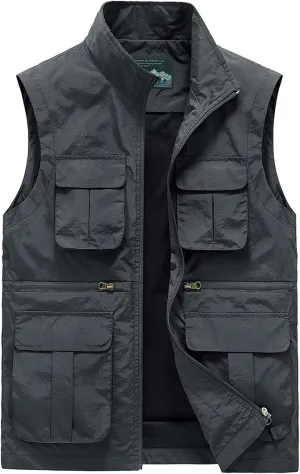 AIEOE Men's Outdoor Workout Vest Lightweight Travel Photo Vest Sleeveless Jacket with Pockets