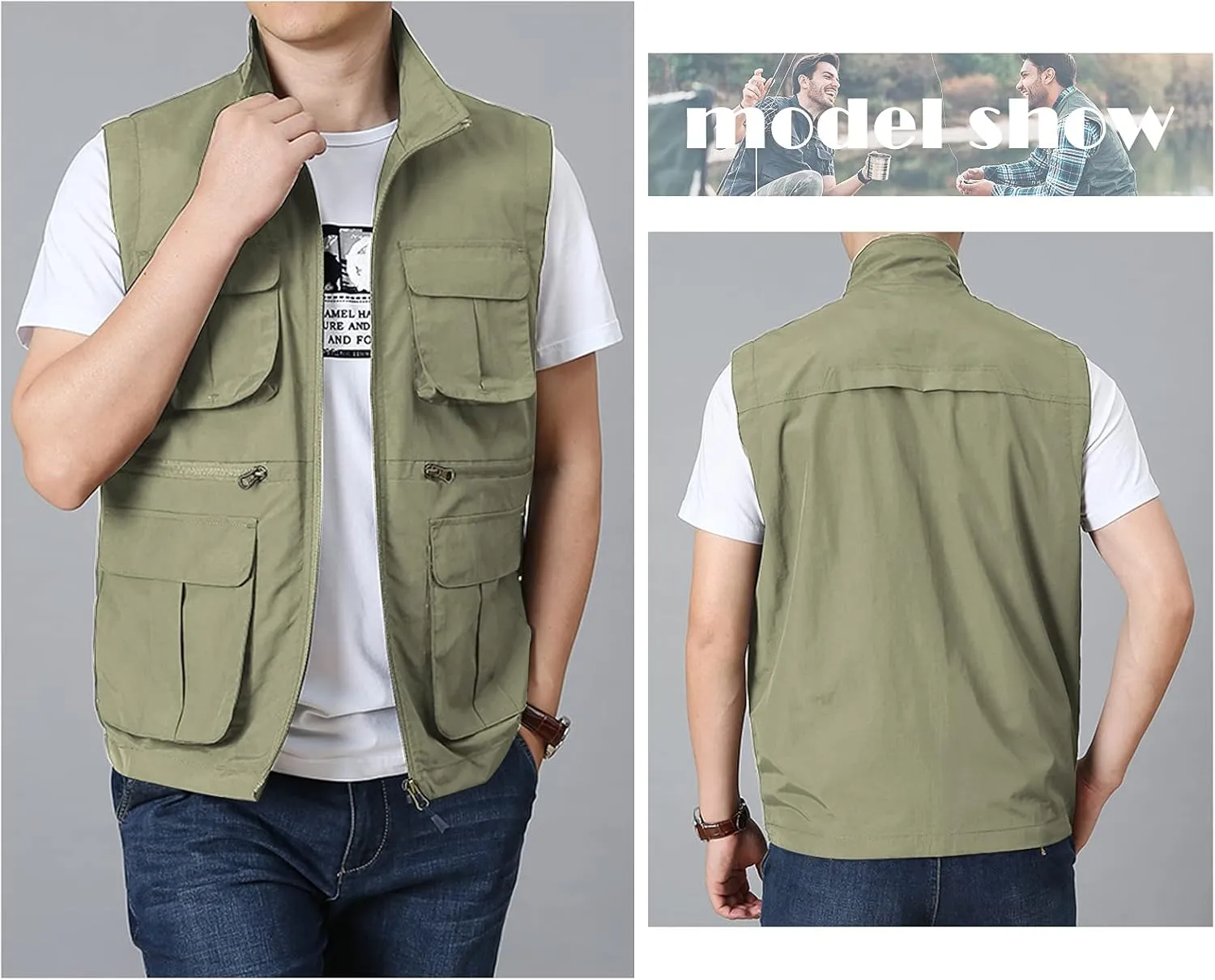 AIEOE Men's Outdoor Workout Vest Lightweight Travel Photo Vest Sleeveless Jacket with Pockets